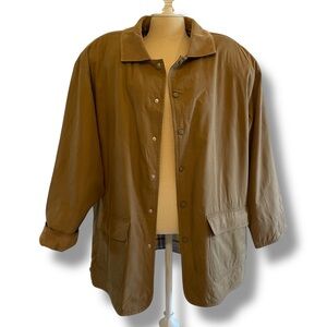 Austin Reed London tan cotton, plaid lined snap front military jacket. Sz L